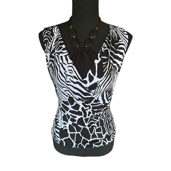 iZ Byer California Animal-Print Surplice Top, Black/White, Size S, Made in USA - Picture 2 of 6